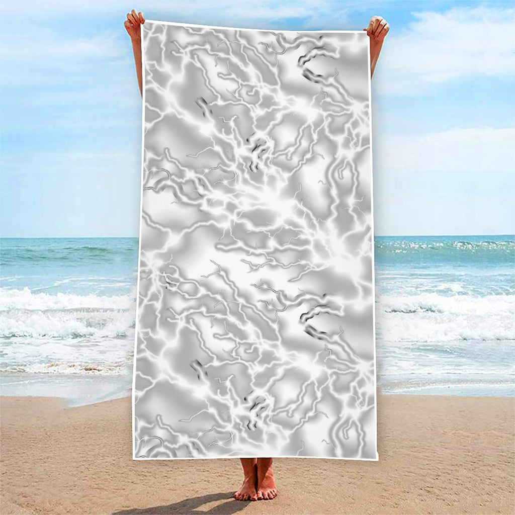 White Electric Lightning Print Beach Towel