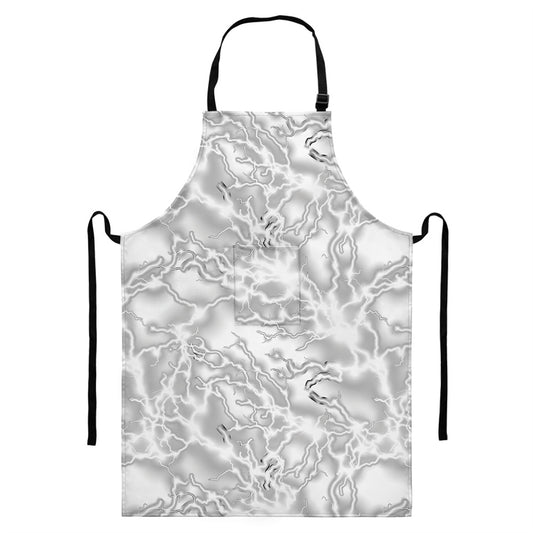 White Electric Lightning Print Bib Apron With Pocket