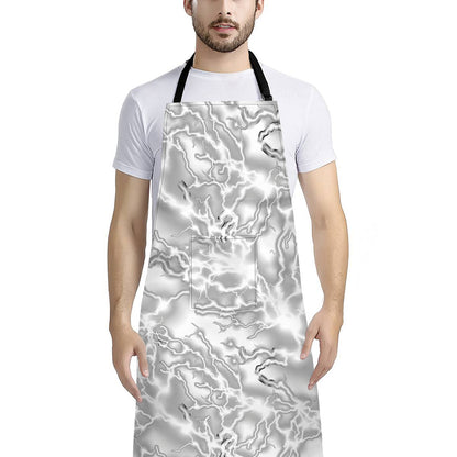White Electric Lightning Print Bib Apron With Pocket