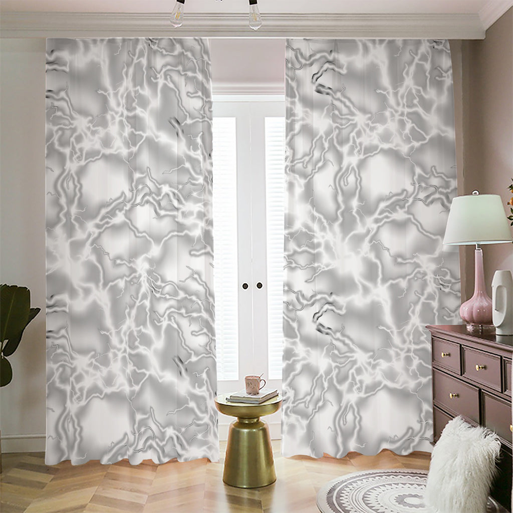 White Electric Lightning Print Blackout Pencil Pleat Curtains