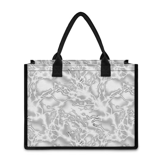 White Electric Lightning Print Canvas Tote Bag