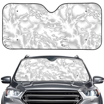 White Electric Lightning Print Car Windshield Sun Shade