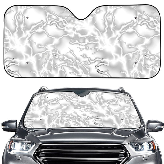 White Electric Lightning Print Car Windshield Sun Shade