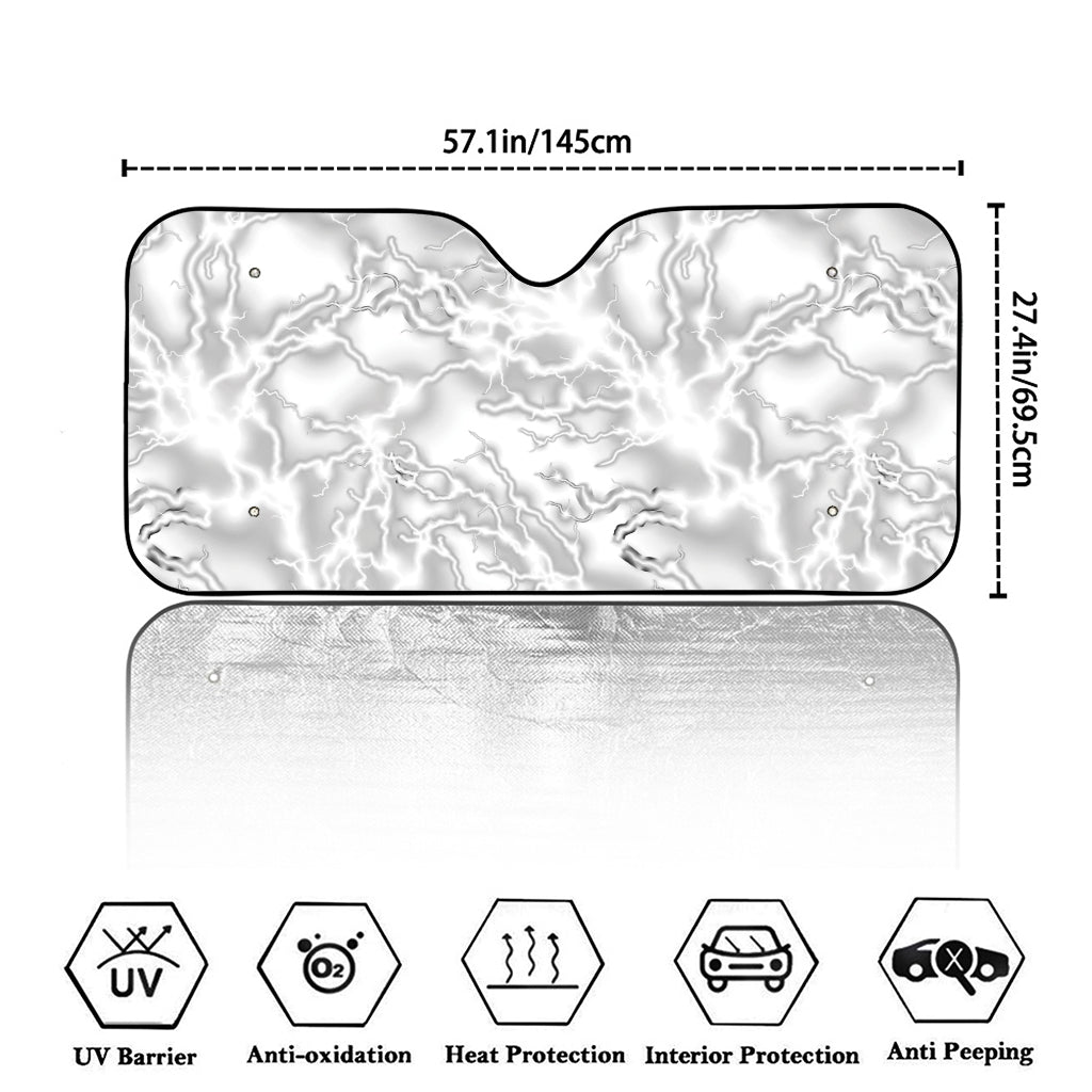 White Electric Lightning Print Car Windshield Sun Shade