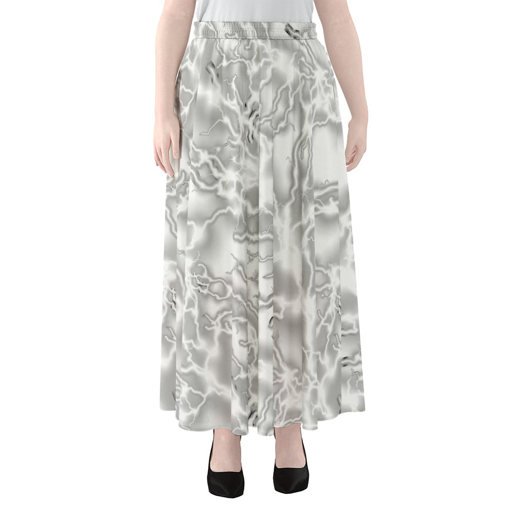 White Electric Lightning Print Chiffon Maxi Skirt