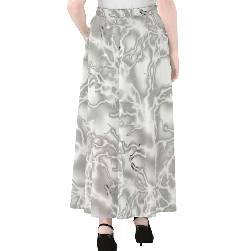 White Electric Lightning Print Chiffon Maxi Skirt