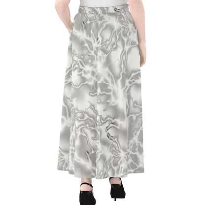 White Electric Lightning Print Chiffon Maxi Skirt