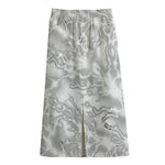 White Electric Lightning Print Cotton Front Slit Maxi Skirt