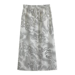 White Electric Lightning Print Cotton Front Slit Maxi Skirt