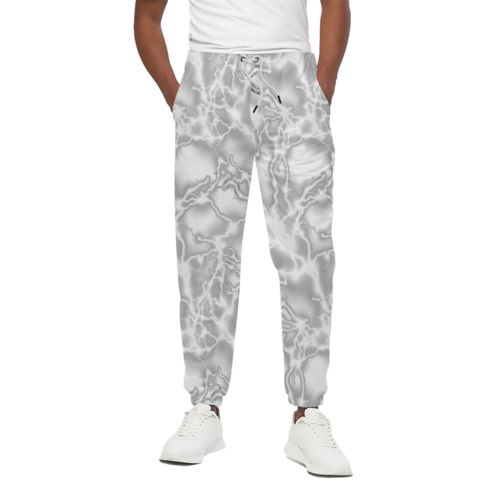 White Electric Lightning Print Cotton Pants
