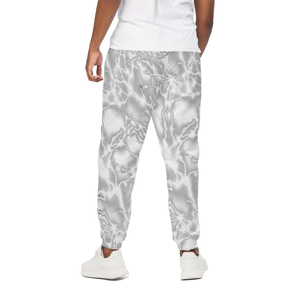White Electric Lightning Print Cotton Pants