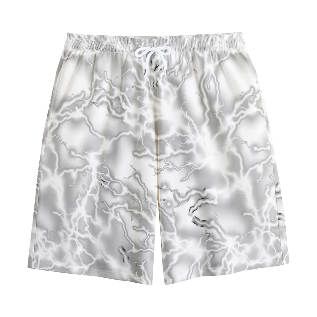 White Electric Lightning Print Cotton Shorts