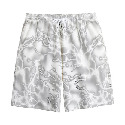 White Electric Lightning Print Cotton Shorts