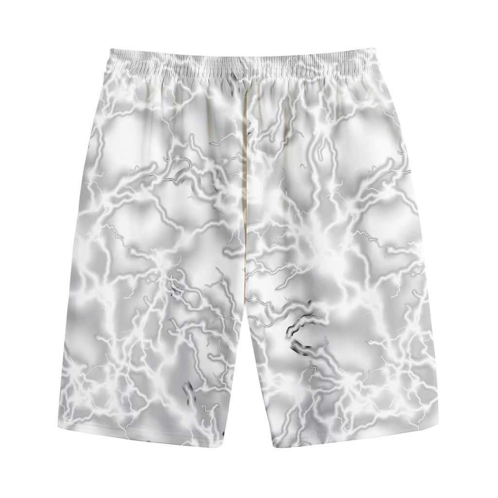 White Electric Lightning Print Cotton Shorts