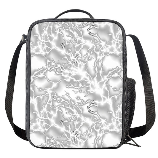 White Electric Lightning Print Crossbody Lunch Bag