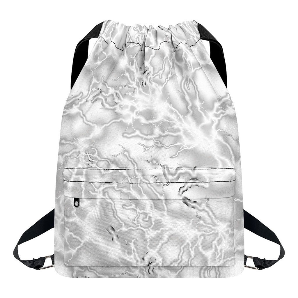 White Electric Lightning Print Drawstring Backpack