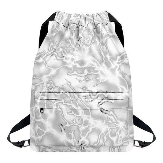 White Electric Lightning Print Drawstring Backpack