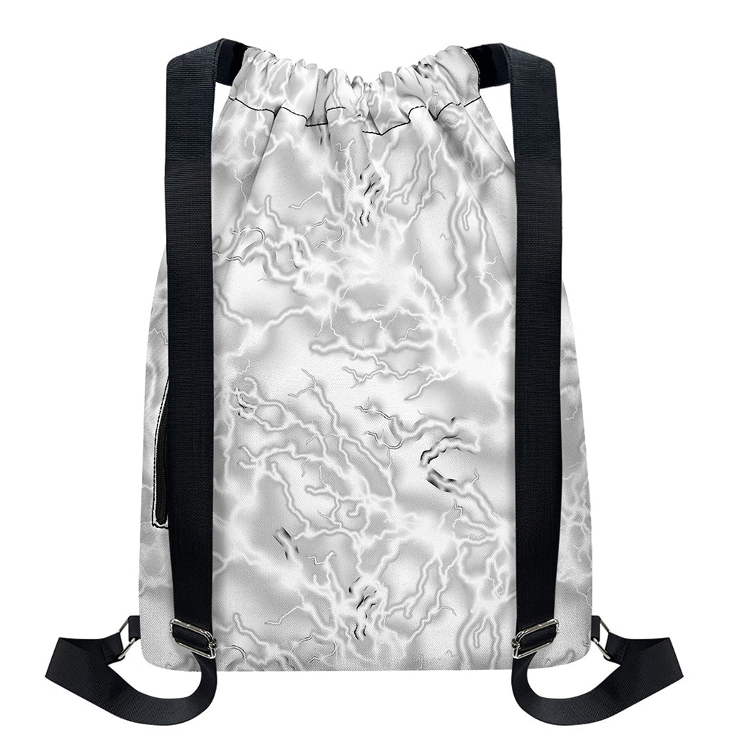 White Electric Lightning Print Drawstring Backpack