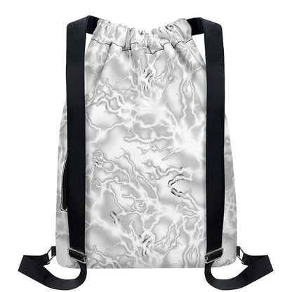 White Electric Lightning Print Drawstring Backpack