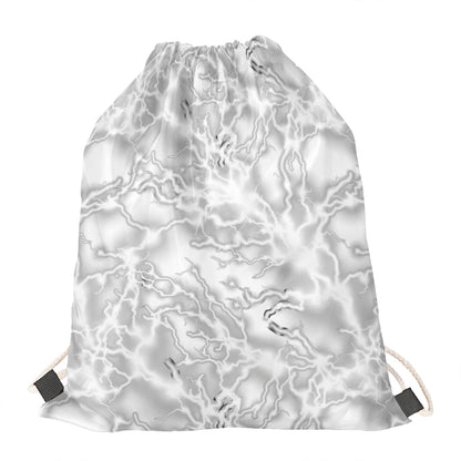 White Electric Lightning Print Drawstring Bag