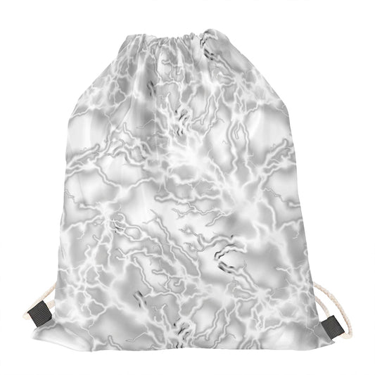 White Electric Lightning Print Drawstring Bag