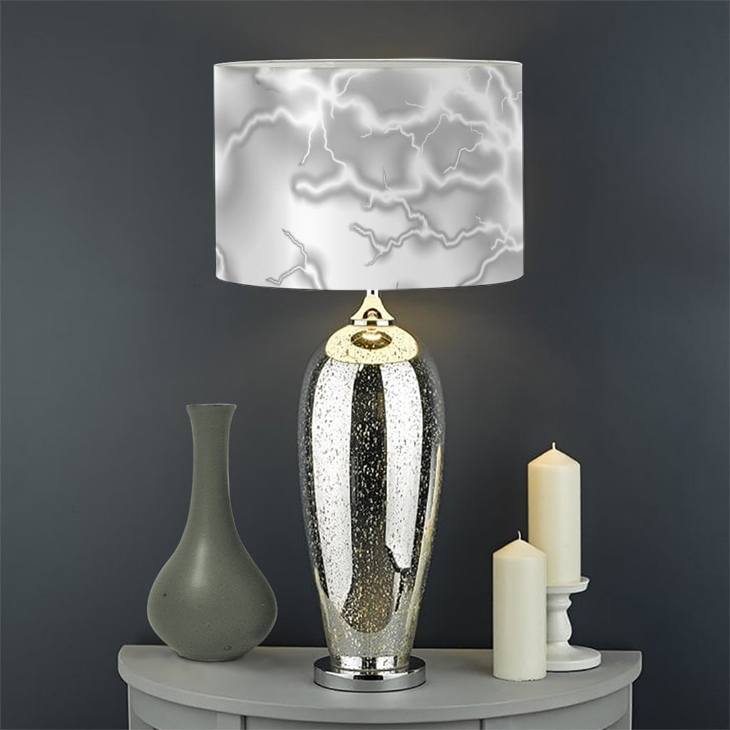 White Electric Lightning Print Drum Lamp Shade