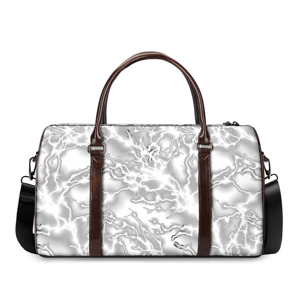 White Electric Lightning Print Duffle Bag