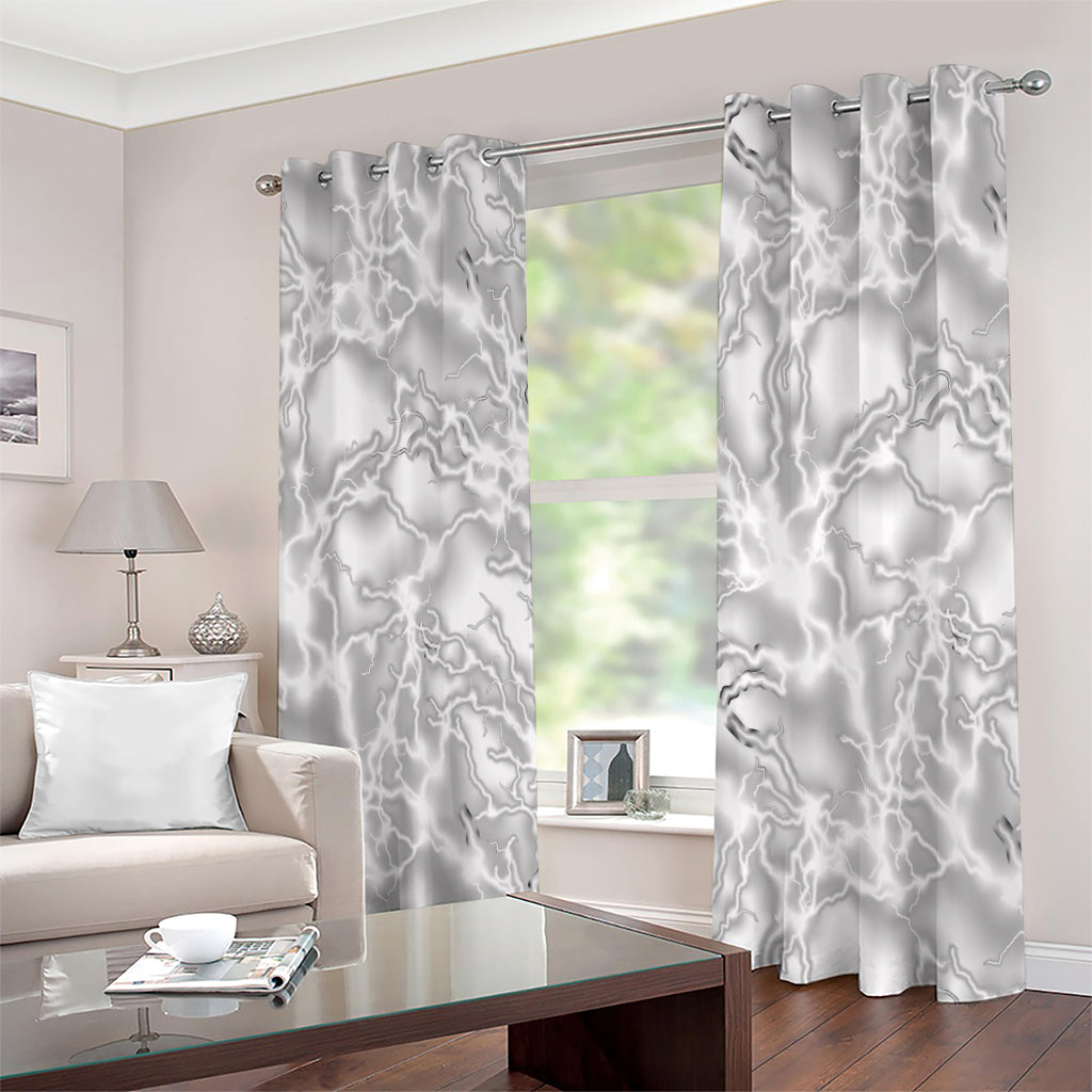 White Electric Lightning Print Extra Wide Grommet Curtains