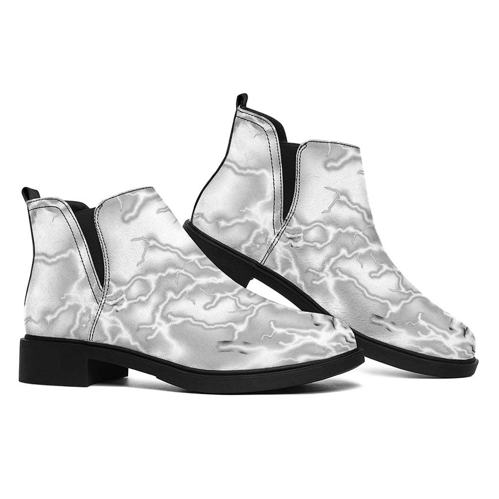 White Electric Lightning Print Flat Ankle Boots