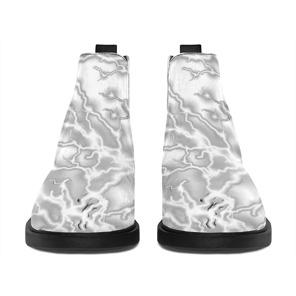 White Electric Lightning Print Flat Ankle Boots