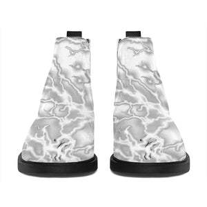 White Electric Lightning Print Flat Ankle Boots