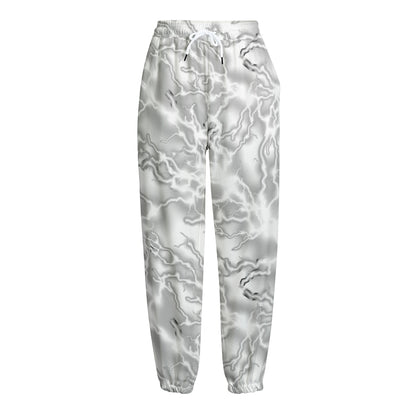 White Electric Lightning Print Fleece Lined Knit Pants