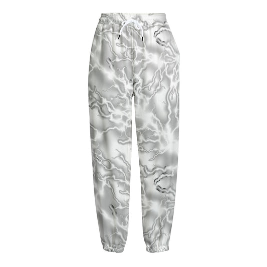 White Electric Lightning Print Fleece Lined Knit Pants