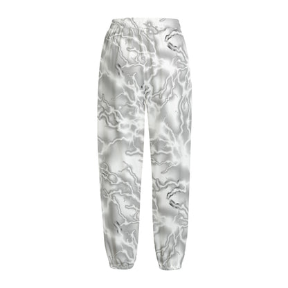White Electric Lightning Print Fleece Lined Knit Pants