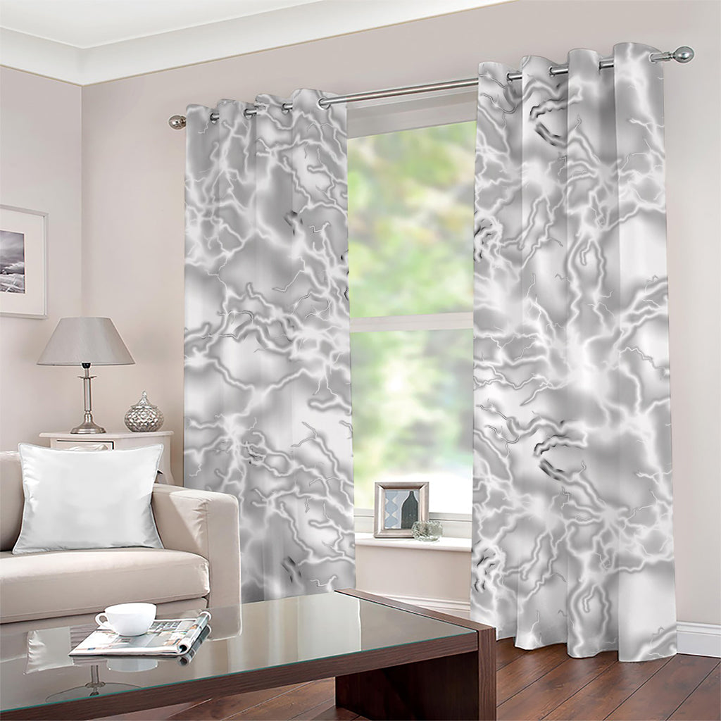 White Electric Lightning Print Grommet Curtains