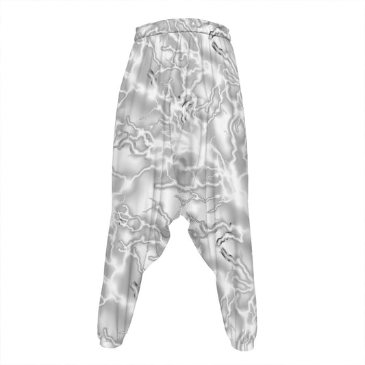 White Electric Lightning Print Hammer Pants