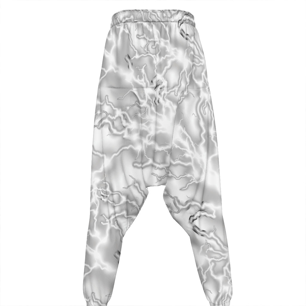 White Electric Lightning Print Hammer Pants