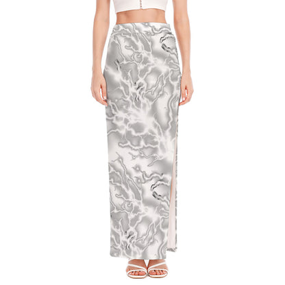 White Electric Lightning Print High Slit Maxi Skirt