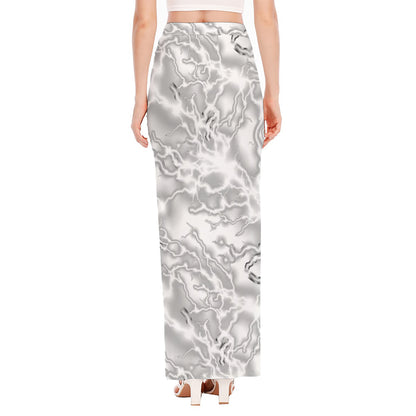 White Electric Lightning Print High Slit Maxi Skirt