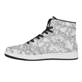 White Electric Lightning Print High Top Leather Sneakers