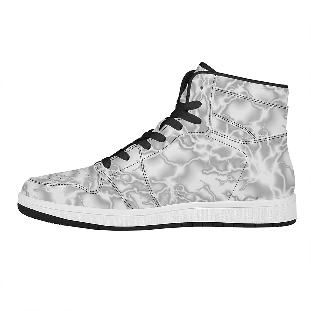 White Electric Lightning Print High Top Leather Sneakers