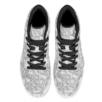 White Electric Lightning Print High Top Leather Sneakers