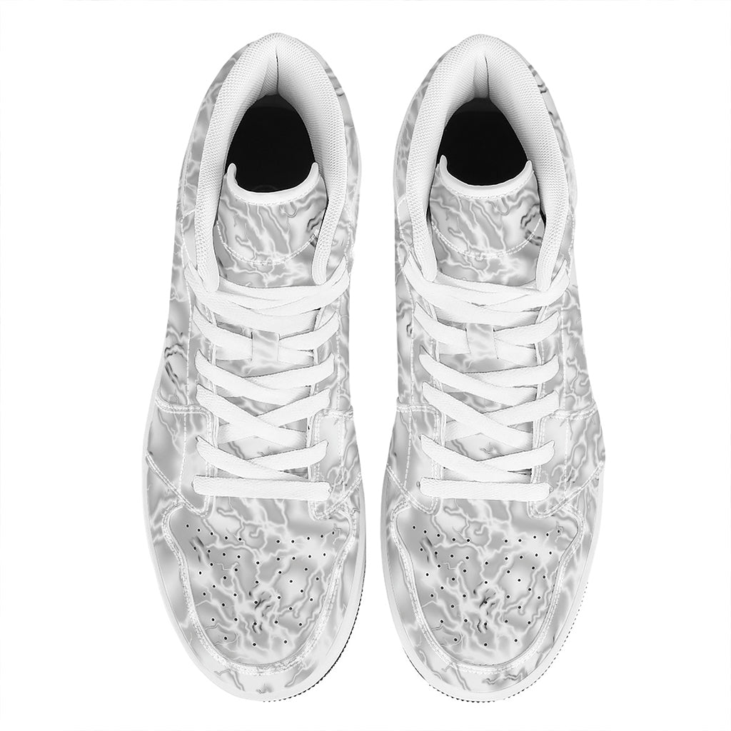 White Electric Lightning Print High Top Leather Sneakers