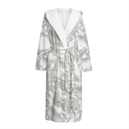 White Electric Lightning Print Hooded Bathrobe