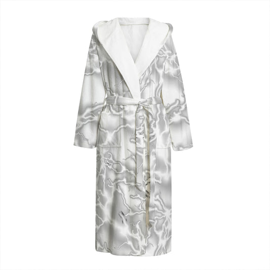 White Electric Lightning Print Hooded Bathrobe