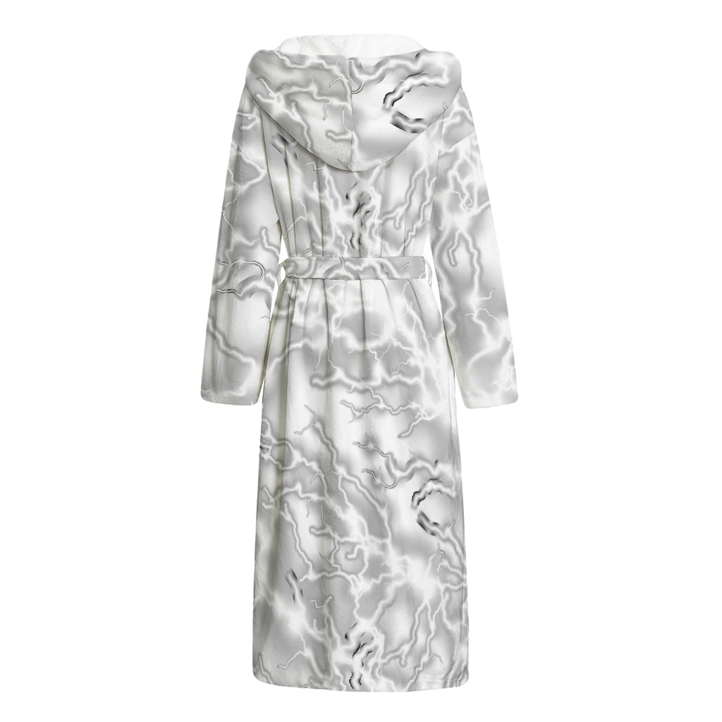 White Electric Lightning Print Hooded Bathrobe