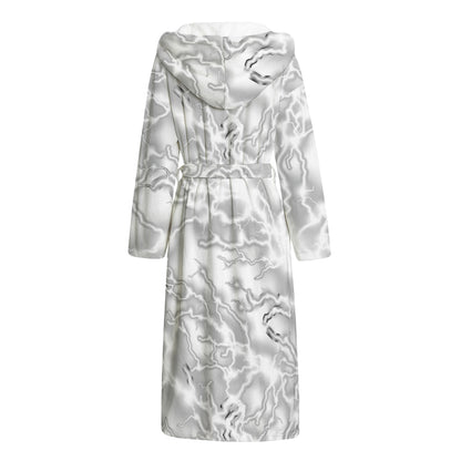 White Electric Lightning Print Hooded Bathrobe