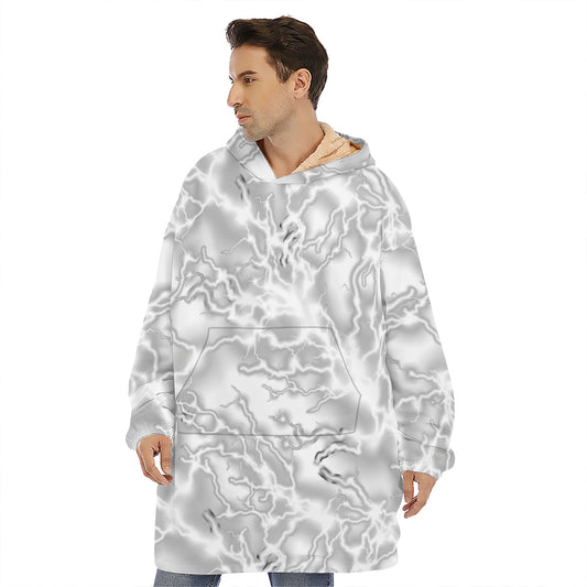 White Electric Lightning Print Hoodie Blanket