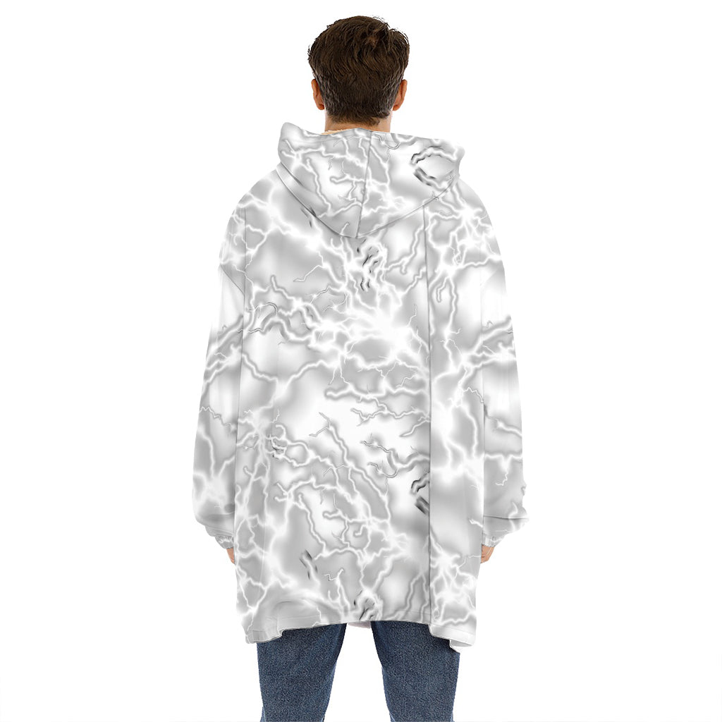 White Electric Lightning Print Hoodie Blanket