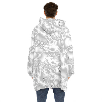 White Electric Lightning Print Hoodie Blanket